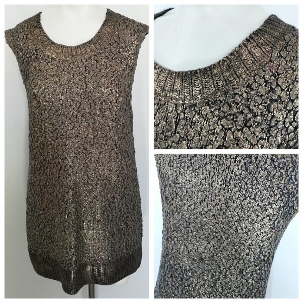 Lelis Sleeveless Tunic Sweater Size M Gold Blue